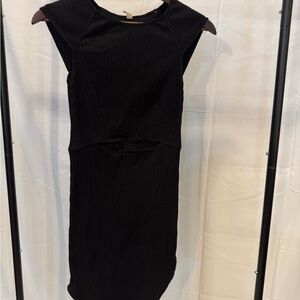 Free People Black Ribbed Midi Dress with Cutout
